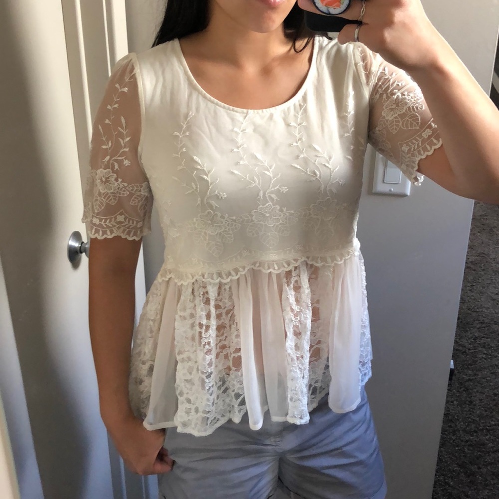 Ivory Lace Peplum High-Low Top